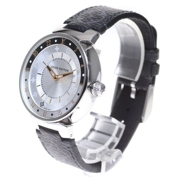 LOUIS VUITTON Tambour Moon Dual Time QA105 Silver Dial Quartz Men's Watch - Picture 1 of 11